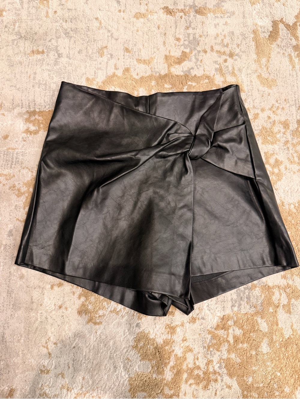 Zara Black Faux Leather Knot Front Skort